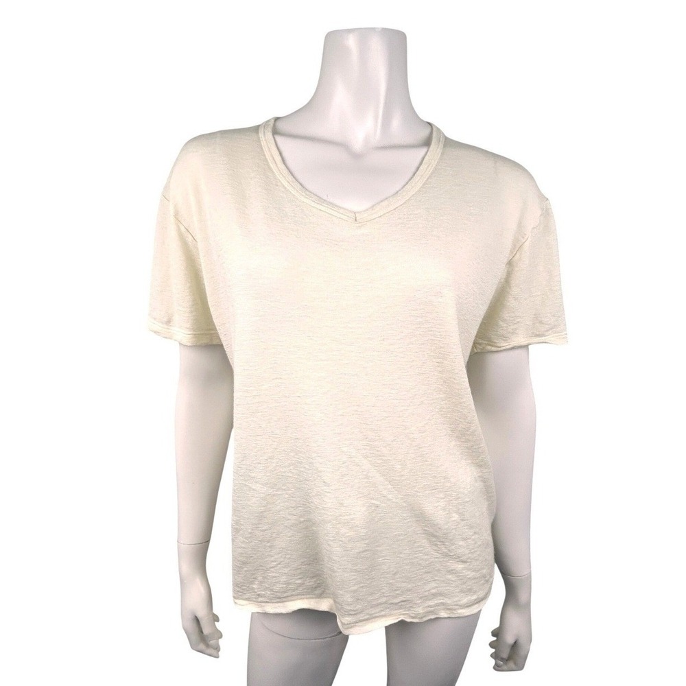 Madiva Italy Wool Silk Knit Top Womens 6 Ivory V Neck Lightweight Tee